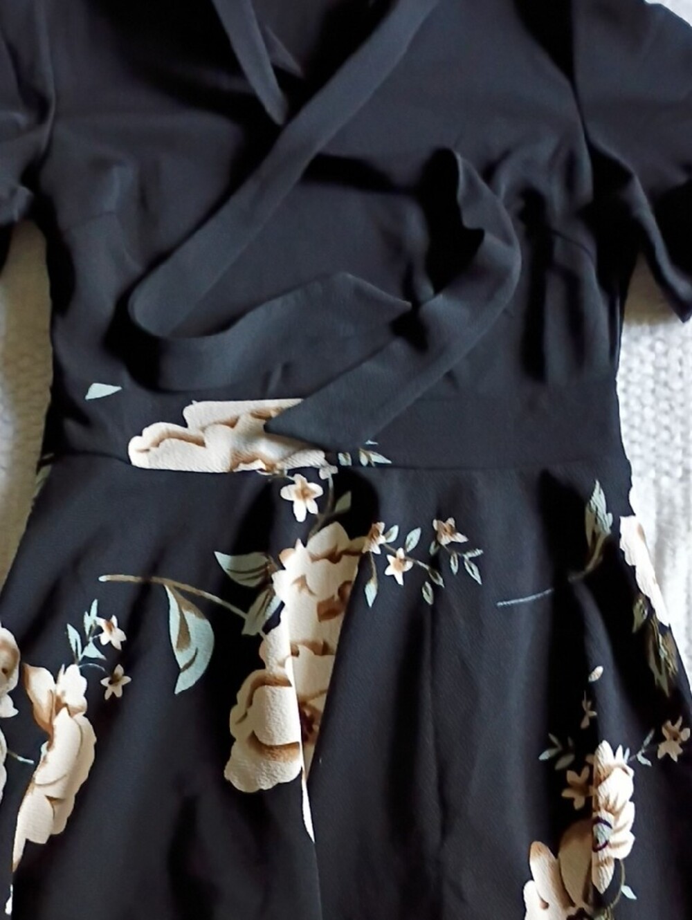Apt. 9 Black Floral Wrap Midi Dress with Cream Blooms - Picture 3 of 11